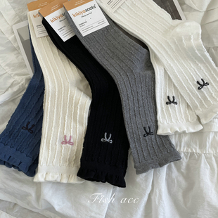 韩国东大门甜美芭蕾风花边纹理刺绣精致蝴蝶结袜子日常中筒女袜