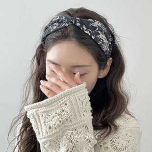 韩国进口中间打结法式 复古图腾花纹舒适发箍压发气质简约头箍