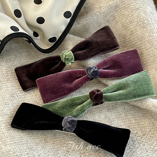 韩国进口美丽配色鸭嘴夹设计感撞色丝绒长边夹蝴蝶结侧边马尾发夹