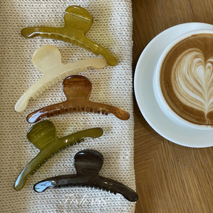 韩国进口牛油果茶色系发夹极简线条透感大号发抓鲨鱼夹气质女发夹