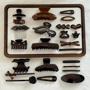 高级中古风巧克力棕色 韩国进口France金标醋酸发夹抓夹刘海边夹