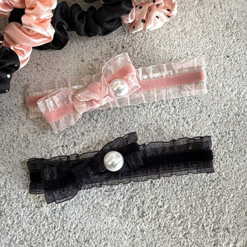 韩国丝绒蕾丝荷叶边蝴蝶结发夹