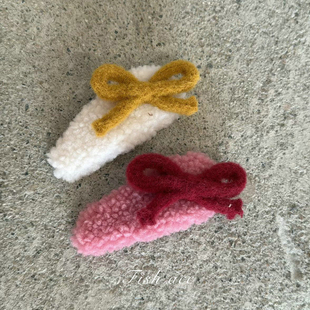 韩国进口可爱童趣奶呼呼羊羔毛蝴蝶结大号发夹边夹刘海侧边发卡