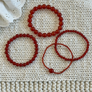韩国进口气质温柔石榴红色手串透感显白红玛瑙串珠精致高级感手链