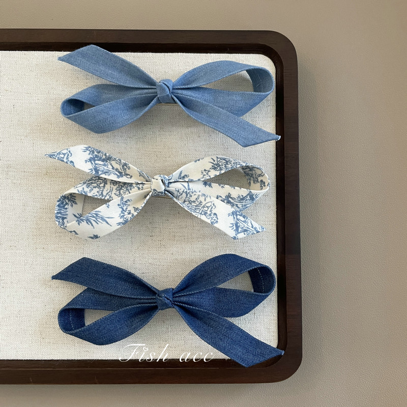 韩国进口复古发饰蓝色系牛仔蓝青花瓷印花蝴蝶结发夹鸭嘴夹边夹女,饰品/流行首饰/时尚饰品新,发饰,淘宝优惠券,粉丝福利购,淘宝优惠卷
