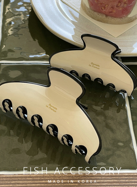 韩国进口法式France鲨鱼夹优雅香风奶白色发夹黑边简约气质抓夹