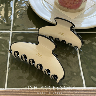 韩国进口法式 France鲨鱼夹优雅香风奶白色发夹黑边简约气质抓夹