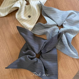 韩国进口高级感条纹布艺爱心金属标气质发圈优雅四角方巾大肠圈