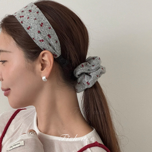 韩国进口复古森系针织柔软小碎花宽边发箍头箍气质清新肠圈发圈