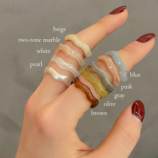 韩国ins指环春夏清透颜色波浪chic戒指亚克力多色气质素圈食指戒