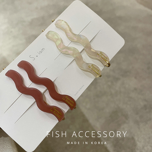 韩国进口小金标ins博主复古气质边夹波浪极光刘海夹白烟粉色发夹