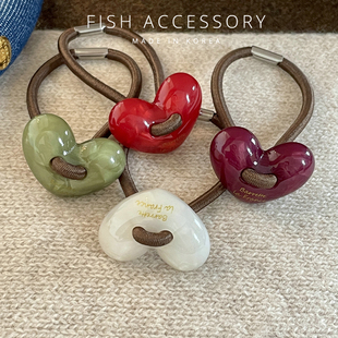 韩国进口法式 France金标发绳复古风别致头绳甜美爱心桃心穿绳发圈