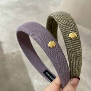 韩国进口秋冬新色小金标毛呢复古绿暗酒红细腻绒高颅顶发箍头箍