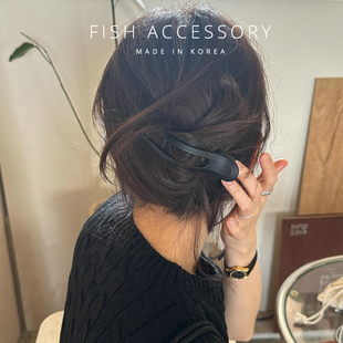 韩国进口ins博主经典 气质复古磨砂黑色盘发抓夹大号鸭嘴一字横夹