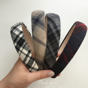 韩国东大门秋冬毛呢格纹混色格子百搭气质学院风ins博主压发发箍