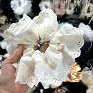 韩国进口ins博主白色蕾丝镂空花边刺绣肠圈度假风发圈头绳发绳