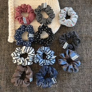 韩国进口LOVE家秋冬新品 温暖配色格纹美拉德棕红色碎花发圈小肠圈