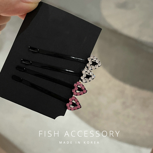 韩国进口精致水钻闪闪爱心迷你桃心小发夹边夹刘海夹一对夹发卡