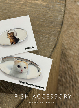 韩国进口kitsch银色镜面童趣2026耳机小猫咪蝴蝶结边夹刘海发夹