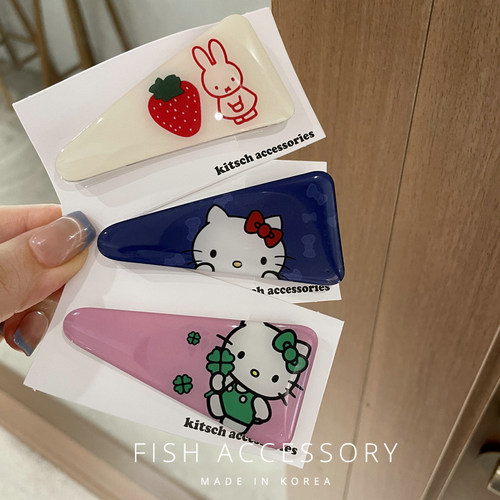 韩国三角可爱童趣kitty边夹发夹