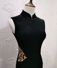 JULEE定制黑色丝绒绣花无袖修身显瘦改良旗袍