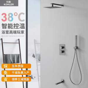 科勒᷂枪灰暗装入墙式花洒淋浴套装预埋嵌入式隐藏式全铜增压花洒