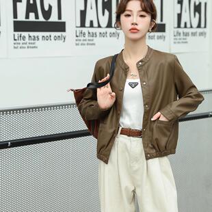 韩版皮衣女2026春款新款圆领洋气修身款小个子时尚休闲外套加厚