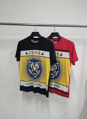 砖柜1770卡li亚尼dt023男士夏季轻奢印花圆领短袖T恤黑红两色