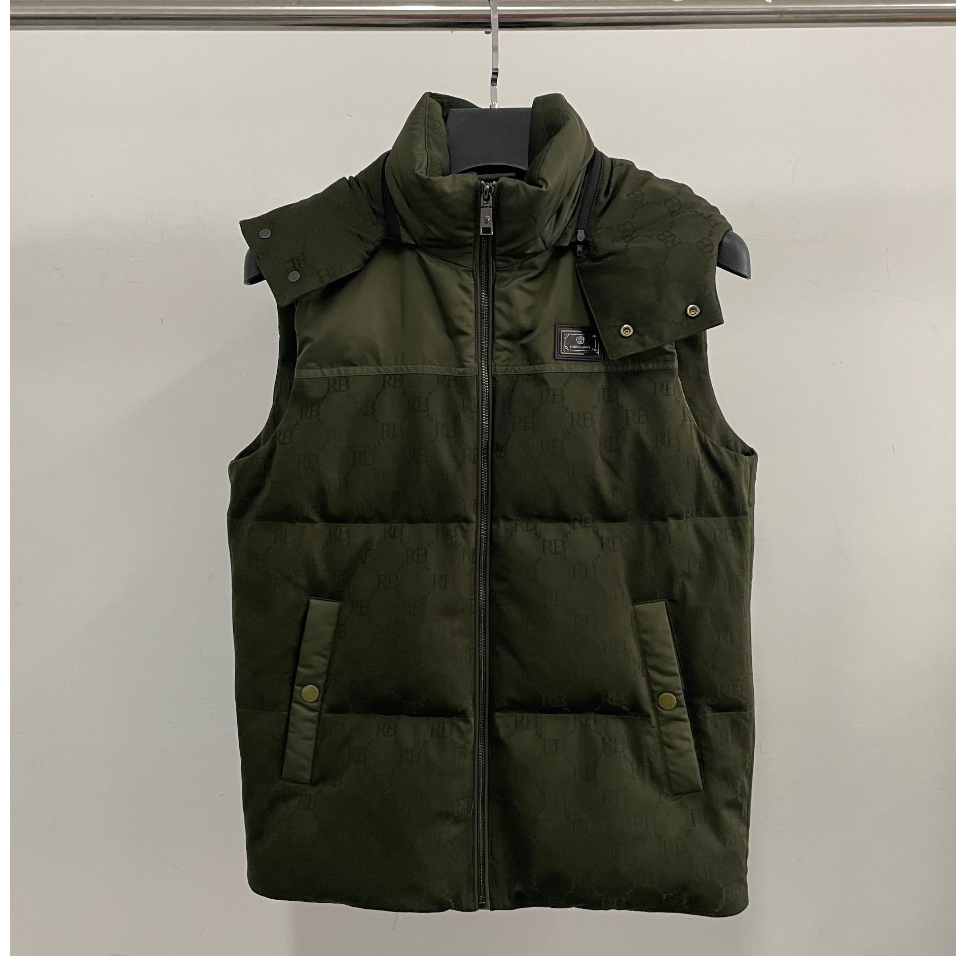 雷di波ermj004男士秋冬季军绿色连帽可拆卸加厚外穿保暖羽绒马甲