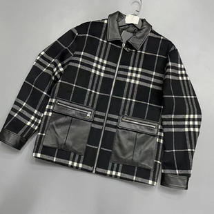 ICE羽绒夹克外套jk625男士 黑白格纹羊毛加厚翻领羊毛夹克