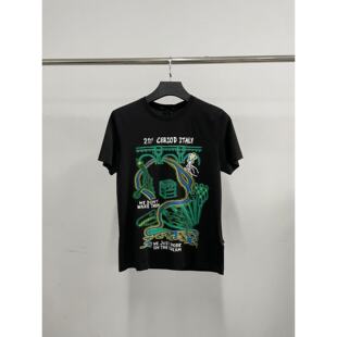 dt027液氮棉宽松圆领字母刺绣印花短袖 T恤休闲百搭 男士