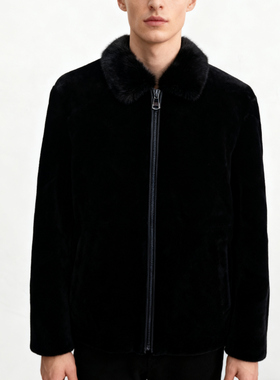 吊牌价5999九家jk351九男士冬季厚款绵羊毛加厚翻领外套黑色