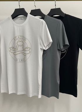 dt1064男士青蛙烫钻圆领纯色百搭短袖T恤上衣