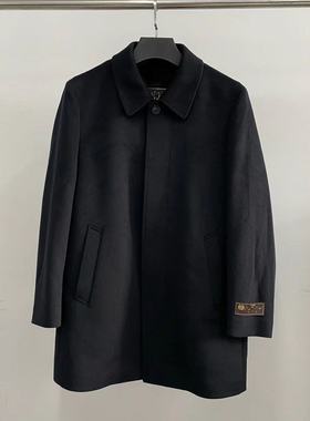 雷di波ermn297男士藏蓝色毛呢翻领可脱卸内胆中长款羽绒夹克外套