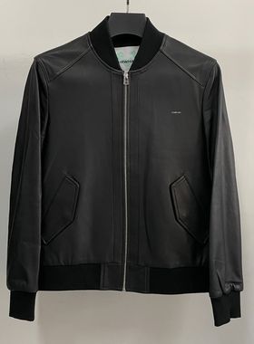 马ke华feijk839男士秋季新款黑色时尚休闲简约棒球领绵羊皮皮衣