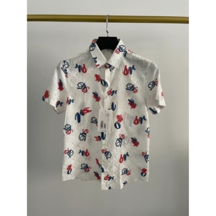 丹西mo吊牌2980cs044男士 52.3%桑蚕丝短袖 衬衫 轻奢短袖