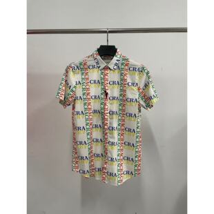 卡la尔fei尼cs178男士夏季轻奢风彩色字母满印潮流休闲短袖衬衫