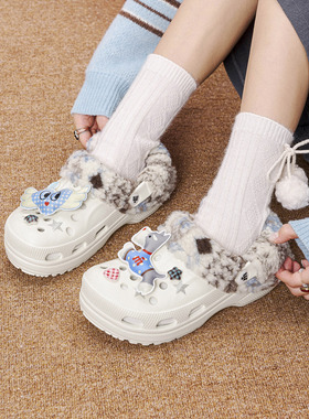 玛速主义2025年冬季新款时尚百搭洞洞鞋外穿休闲包头拖一脚蹬单鞋