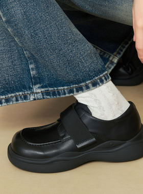 玛速主义2026新款厚底圆头单鞋魔术贴百搭小皮鞋休闲乐福鞋女春季