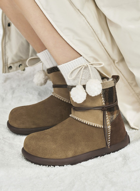 玛速主义2026新款时尚休闲保暖加绒雪地靴女冬季百搭短靴厚底棉鞋