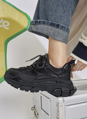 玛速主义2026新款厚底运动鞋女春百搭透气跑步鞋休闲黑色老爹鞋潮