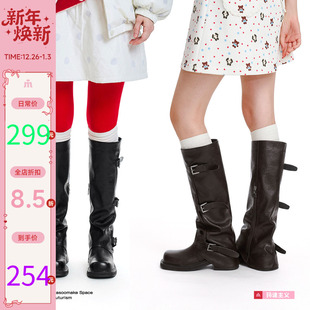 玛速主义2025年冬季 厚底粗跟骑士靴显瘦百搭长筒靴不过膝女靴 新款