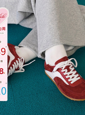 玛速主义2026新款平底百搭板鞋女夏轻便运动休闲鞋学生红色德训鞋