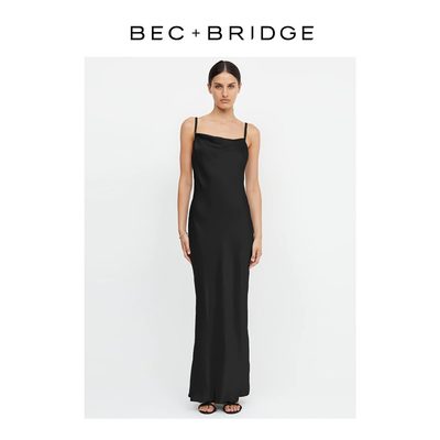 BEC BRIDGE正品授权女连衣裙吊带露背荡领黑色长款澳洲收腰时尚23