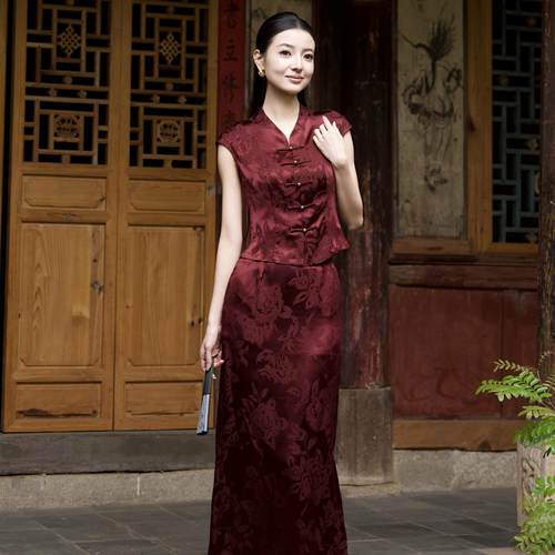 玉家人桑蚕丝香云纱国风上衣红