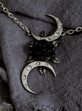 Alchemy Gothic P870 A牌朋克时尚复古黑玫瑰月亮女神项链吊坠