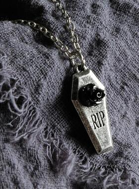 Alchemy Gothic P881 A牌欧美哥特安息黑玫瑰棺材棺木RIP吊坠项链