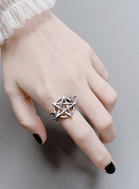 Alchemy Gothic R234 A牌欧美哥特朋克月亮五角星六五芒星戒指