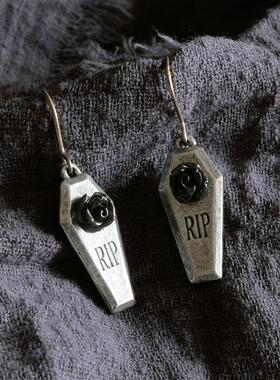 Alchemy Gothic E432 A牌欧美朋克安息哥特黑玫瑰棺材棺木RIP耳环