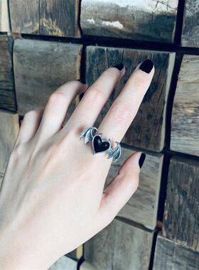 Alchemy Gothic R240 A牌哥特朋克复古暗黑恶魔黑色心形翅膀戒指